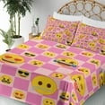 thumbnail image 3 of Ambesonne Pop Art Emoji Fitted & Top Sheet Set with Sham, Check Back Fun Faces, Pink Blush Mustard, 3 of 5
