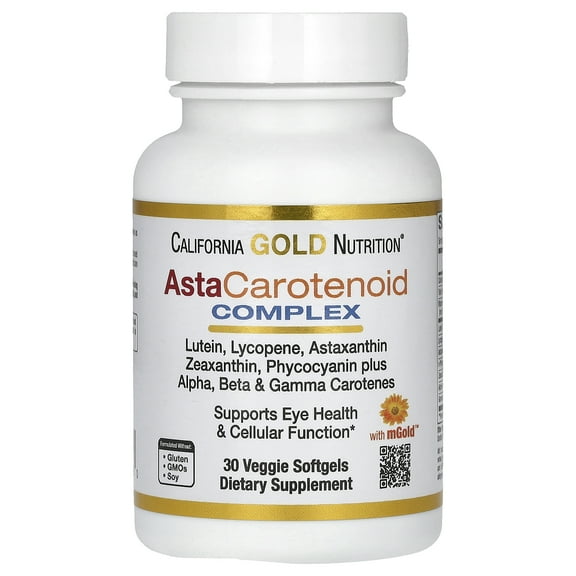 California Gold Nutrition AstaCarotenoid Complex with Lutein, Lycopene, Astaxanthin, and Vitamin A, 30 Veggie Softgels