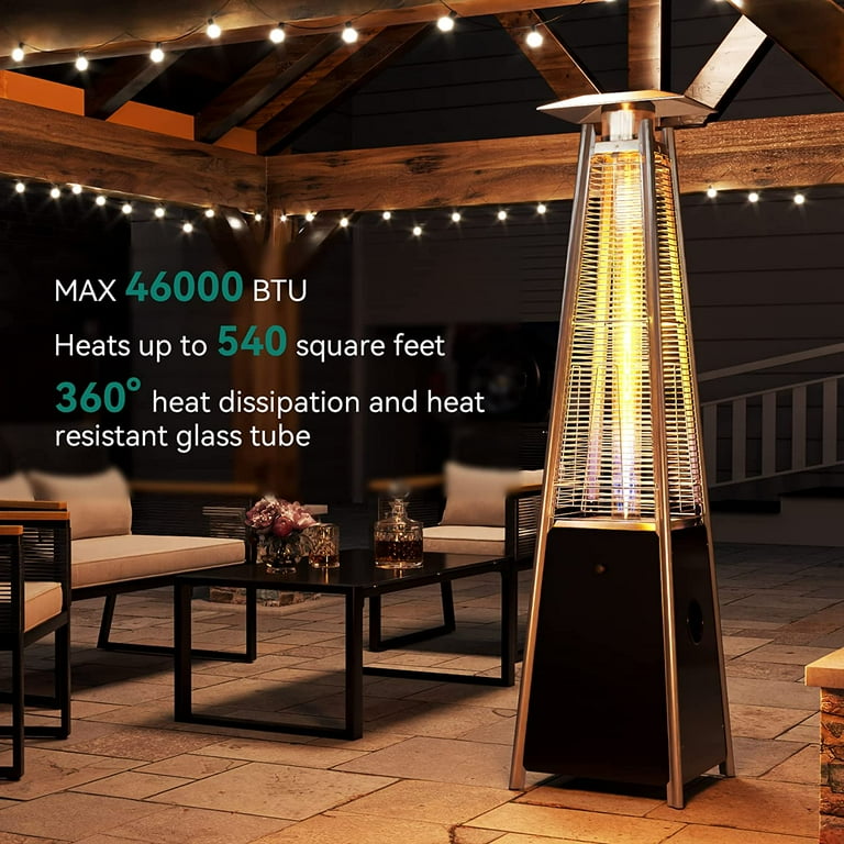 YITAHOME 46,000 BTU Patio Outdoor Heater, 87 Pyramid Propane Stainless  Steel Patio Stand Heater with Wheels u0026 Glass Tube for Poolside, Backyard,  Garden, Black - Walmart.com