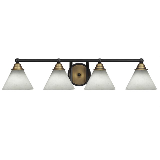 Barra de baño Paramount con 4 luces en acabado negro mate y latón con vidrio de muselina blanca de 7 "
