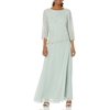 J Kara Women's 3/4 Sleeve Long Beaded Floral Design Dress, Celadon/Multi, 8