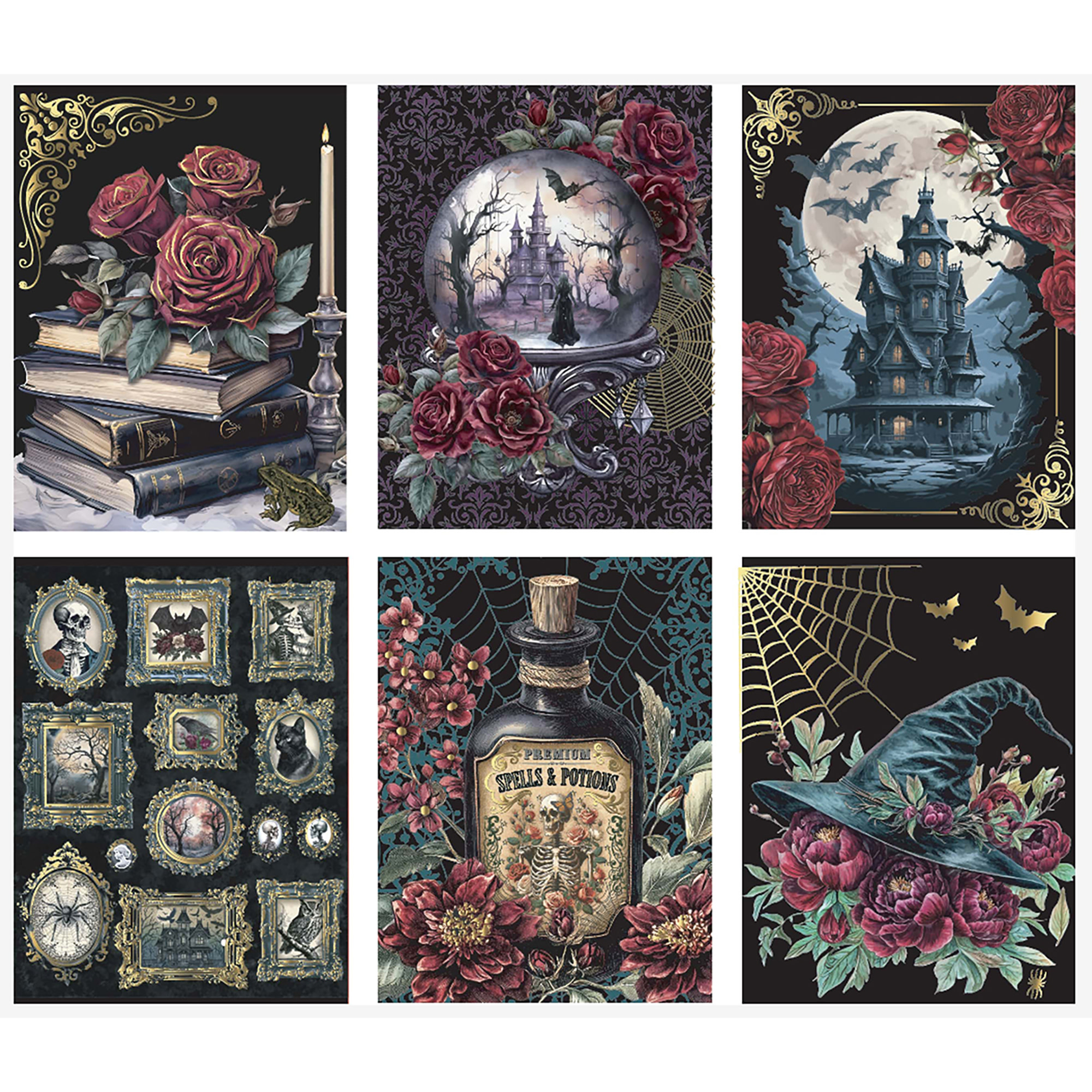Brea Reese: Scratch Art Paper Pad - Witching Hour - 6 Designs, Guided Art, Metallic Accents, Stylus & Brush, Perforated 9x12" Pages, DIY Adult Craft