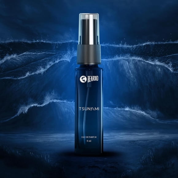 Beardo Eau de Parfum Tsunami pour Hommes 8 ml, 0,27 Fl Oz / avec des Notes d'Agrumes Citron, Romarin, Bergamote - Parfum Puissant Longue Tenue / Cadeau de Rakhi pour Frère / Parfum de Poche - Cadeau Idéal pour Garçons