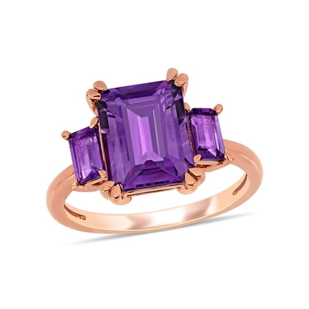Tangelo 3-4/5 Carat T.G.W. African-Amethyst and Amethyst 14k Rose Gold 3-Stone Engagement Ring