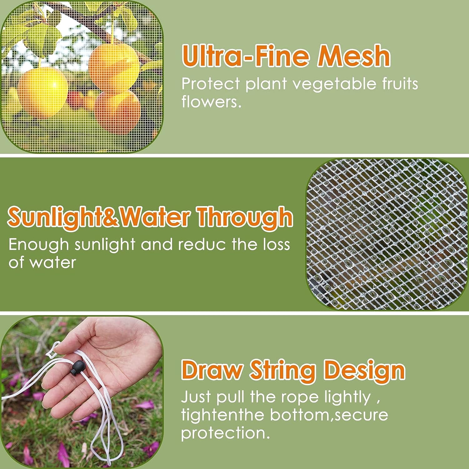 Mesh Plant Cover 3PCS Garden Netting Outdoor Netting for Tomato Plants Garden Bug Cover Bird Garden Fruit Tree (3.2 x 4.9 ft)