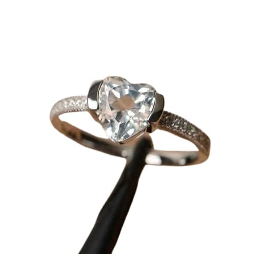 HeartsAndYou 1ct Engagement Ring for Women Heart Cut Moissanite Solitaire Round Accent 18k White Gold Over Silver