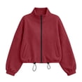 thumbnail image 5 of Antinious Women Casual Zip Jacket Collar Drawstring Pocket Solid Long Sleeve Comfy, 5 of 5