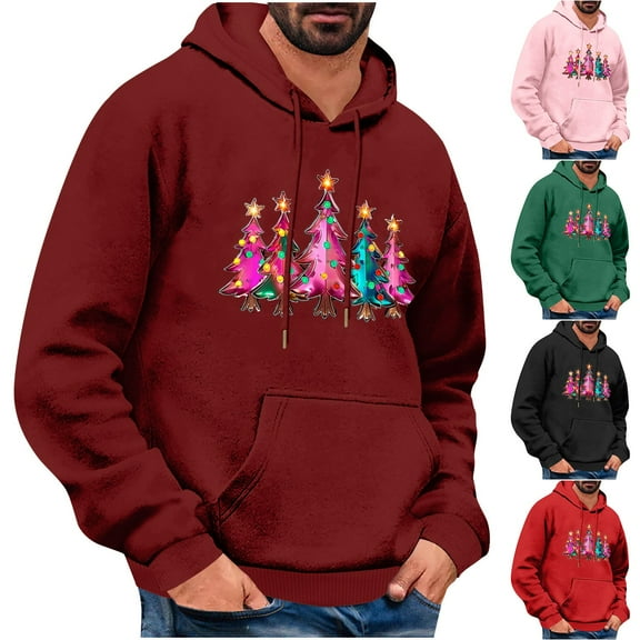 DODADAWANJ Christmas Pullover for Men Xmas Graphic Hooded Sweatshirts Loose Fit Drawstring Hoodie for Christmas Gifts Men XL