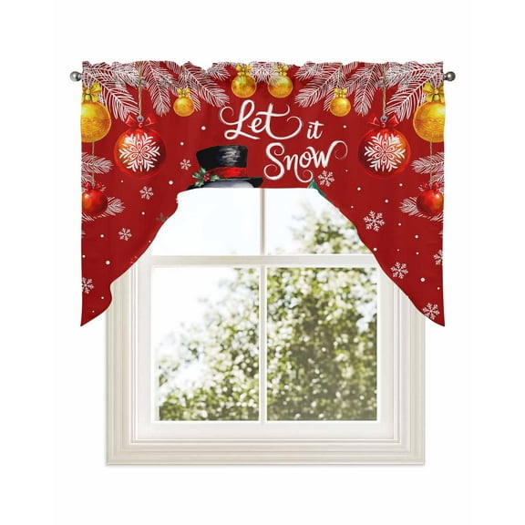 Red Snowman Christmas Kitchen Curtains Swag Valance for Windows/Bathroom/Cafe, Xmas Tree Ball Snowflake Winter Rod Pocket Drape Panel Swag Curtains Valance for Bedroom/Living Room 56"x36"
