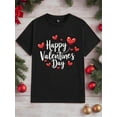 thumbnail image 1 of Valentine's Day His & Hers Matching T-Shirts - Casual Black Cotton Tees with Red Heart Print - Round Neck, Machine Washable Summer Clothing, 1 of 6