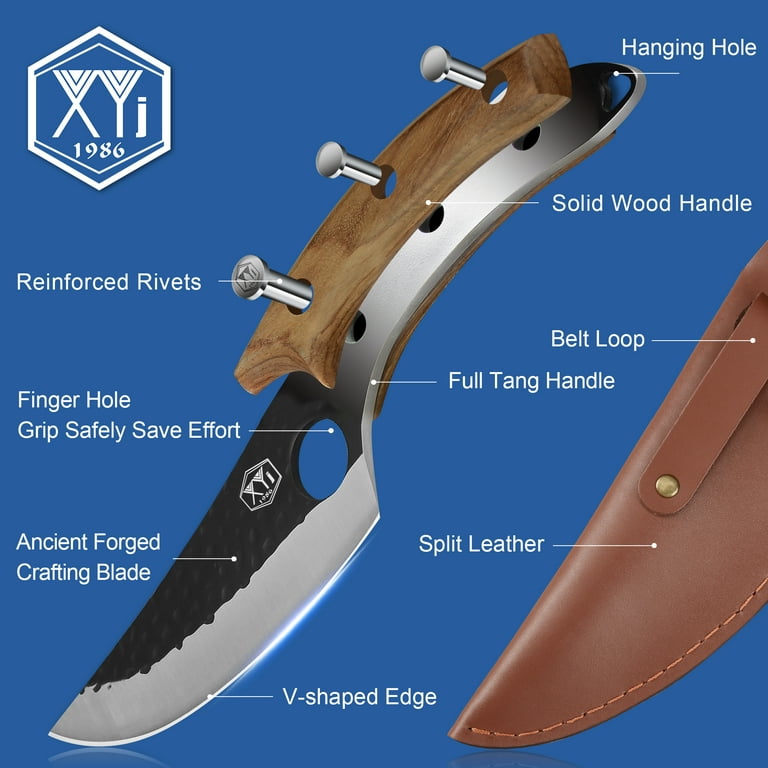 XYJ Authentic FULL TANG 6.2 Inch Kitchen Knife Chef Knives With Carrying  Leather Knife Sheath High Carbon Steel Slicing Cutting Butcher Knives For