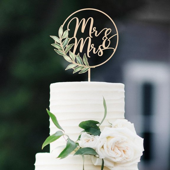 LQSEO Mr&Mrs Cake Topper Wedding Cake Topperin Wood(Design 02)Elegant Wedding Cake Toppers
