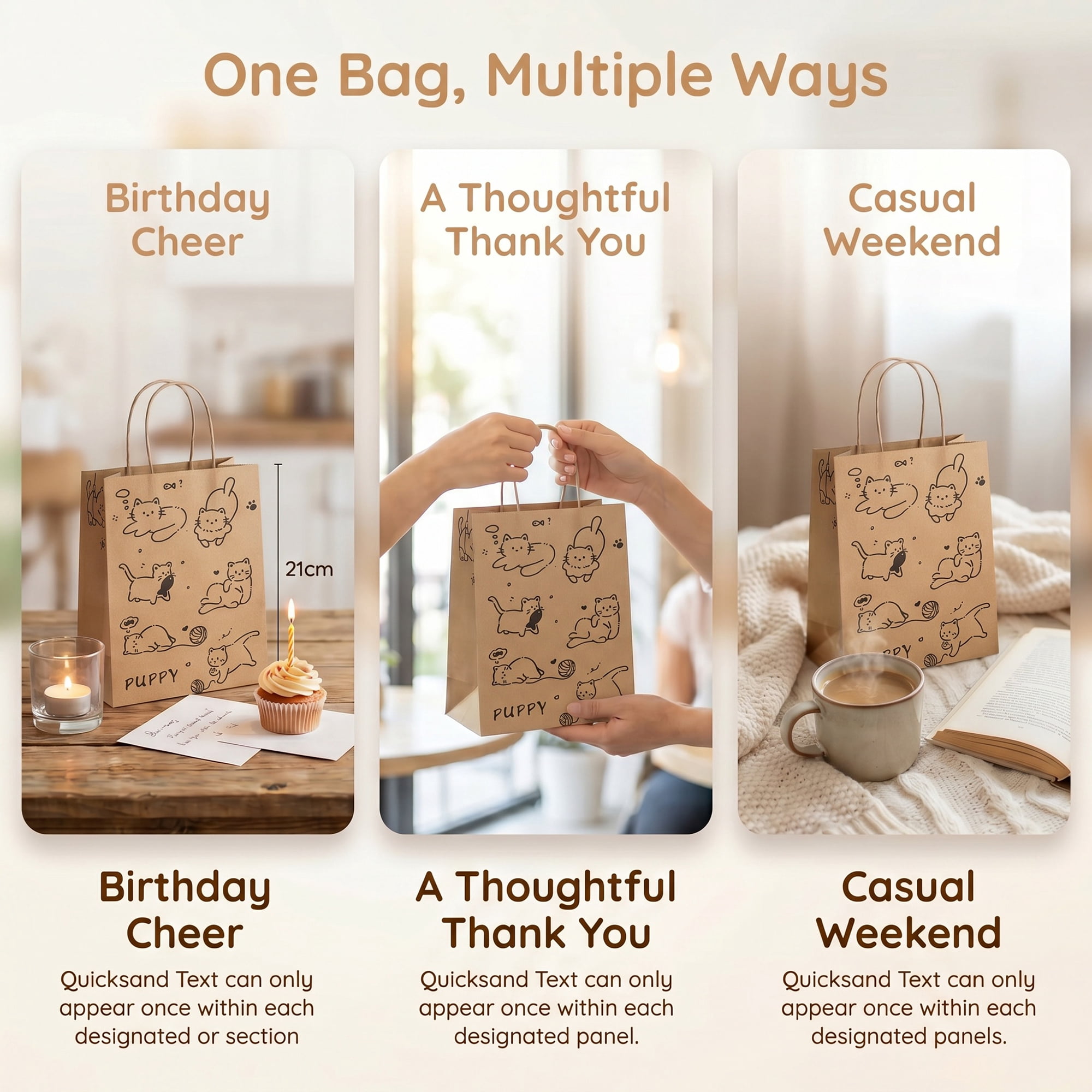 Unique Bargains Cartoon Gift Bags with Handles for Occasions Cat 5.9" x 3.1" x 8.3"
