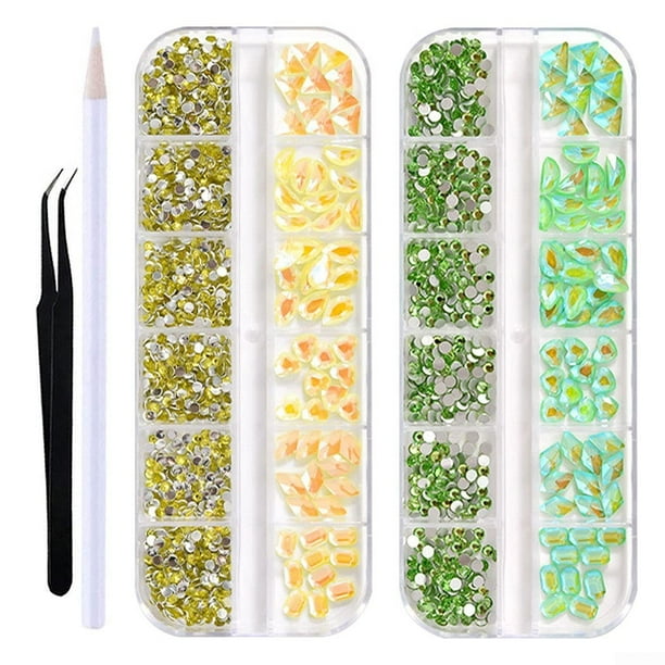 2 cajas de cristales para uñas, diamantes de imitación con pinzas para uñas y juego de lápices para niñas y mujeres UHUSE Arte de uñas diamantes de imitación