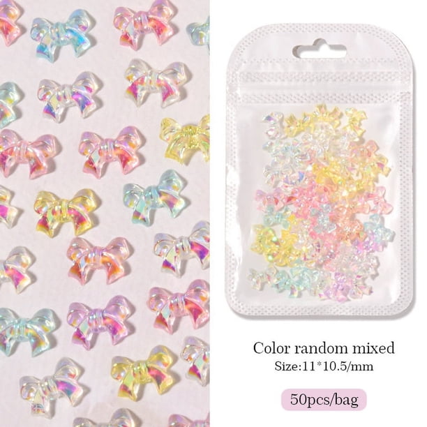 50 Unids/Bolsa Colorido Bowknot Nail Art Charm 3D Decoración Accesorios