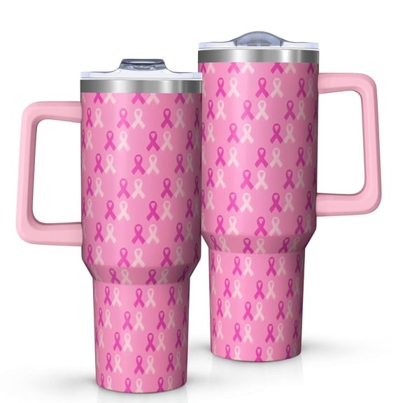 Pink Breast Cancer Tumbler with Handle and Lid,40oz Double Wall Vacuum Insulated Tumbler,Cups Gift for Women and Men
