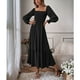 thumbnail image 1 of Vestido largo de mujer con cuello cuadrado, busto elástico, mangas largas acampanadas, dobladillo con volantes, espalda abierta, vestido largo con temperamento de cintura alta, 1 of 8