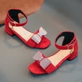 thumbnail image 6 of Xfvqtps Kids Girls Heels Sandals Ankle Strap Hook and Loop Suede Rhinestone Pendant Bow Open Square Toe Block Chunky Low Heel Casual Performance Wedding Party Princess Shoes Red, 6 of 8