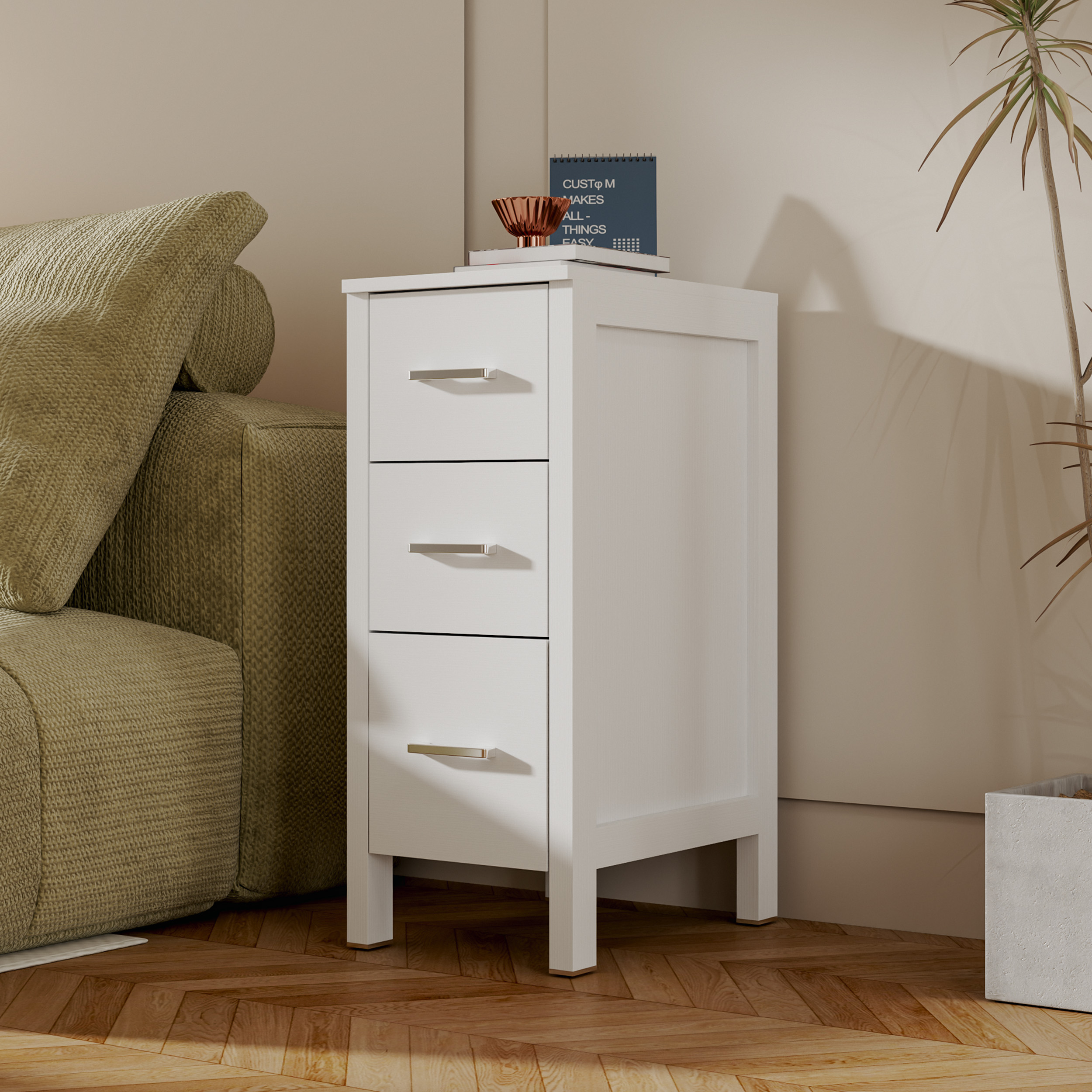 Eclife 12" Freestanding Bathroom Side Cabinet with 3 Drawers, White