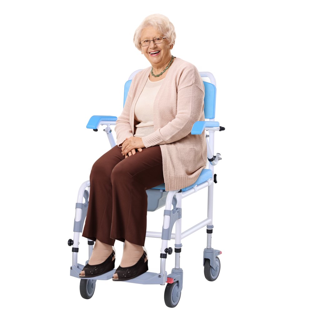 Accessibility Commode Wheelchair with 4 Castor Wheels, Rectangle