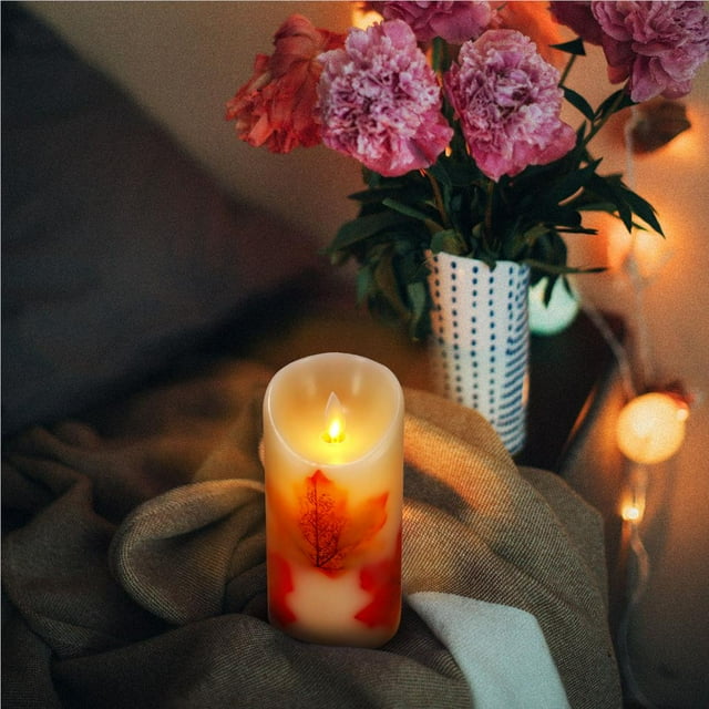 3pcs Led Candle Night Light Maple Leaf Candle Light Battery Powered Flickering Candle Lamp With Remote Control For Party Wedding Decoration