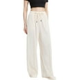 thumbnail image 4 of TrendOFT Women's Wide Leg Pants Elastic High Waisted Waffle Knit Casual Palazzo Pants Trousers with Pockets White S, 4 of 8