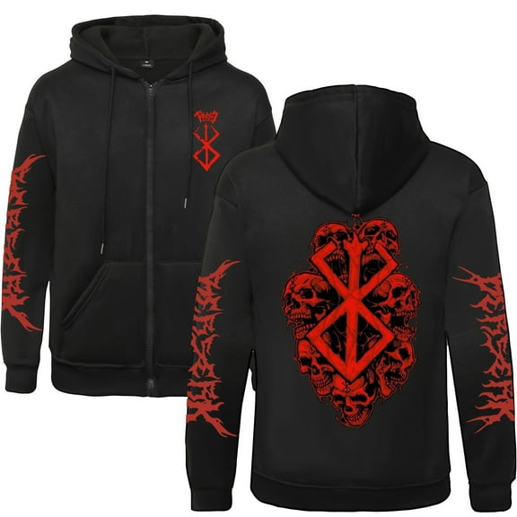 Duoxingbao Berserk Hoodie Zipper Anime 3D Japanese Cosplay Sweatshirt Pullover Hooded Sweater for Adults
