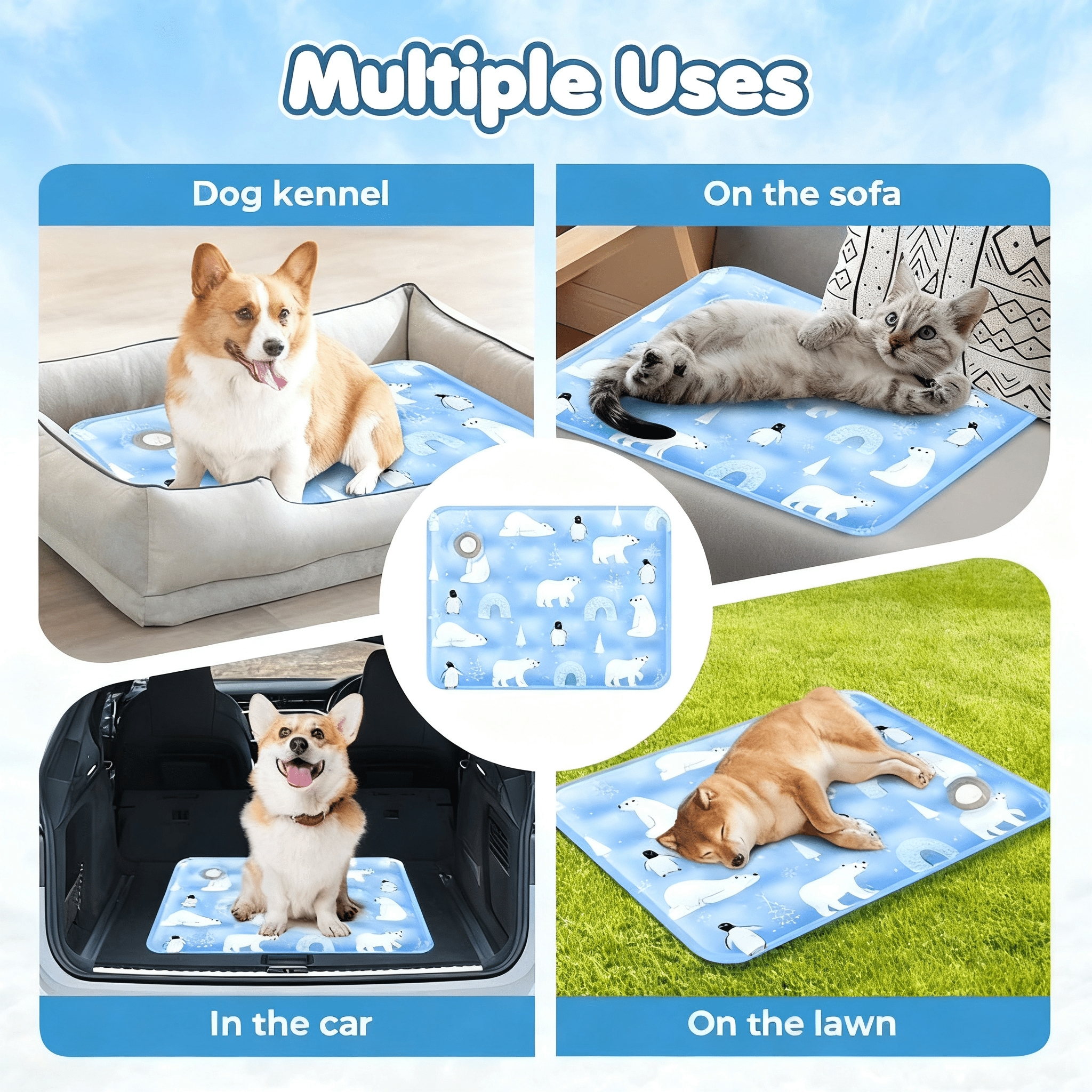 90*60cm Dog Cooling Mat, 2026 New Summer Pet Mats, Portable Pet Cooling Pad for Travel, Washable Gel Coolings Mat for Dogs and Cats Indoor Outdoor, Reusable Chill Pad Suitable for All Pets