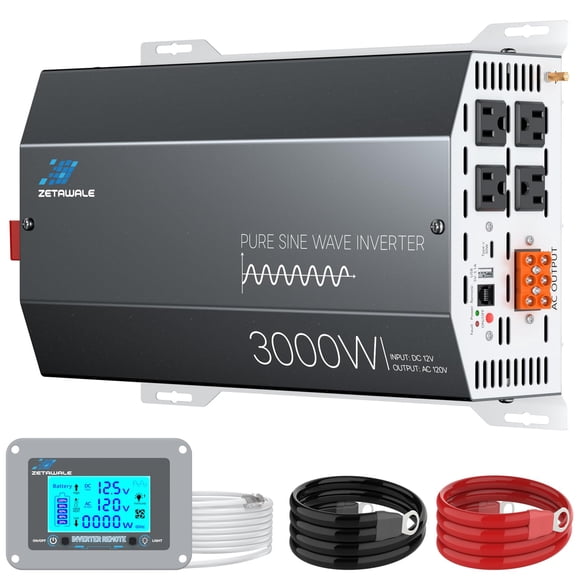 Inversor de corriente ZETAWALE de 3000 W, onda sinusoidal pura, 12 V DC a 120 V AC