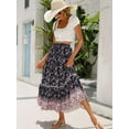 thumbnail image 3 of Maxi Skirts for Women 2025 Summer Boho Long Flowy Floral Elastic High Waist Skirt Casual Travel Skirt Dark Blue M, 3 of 8