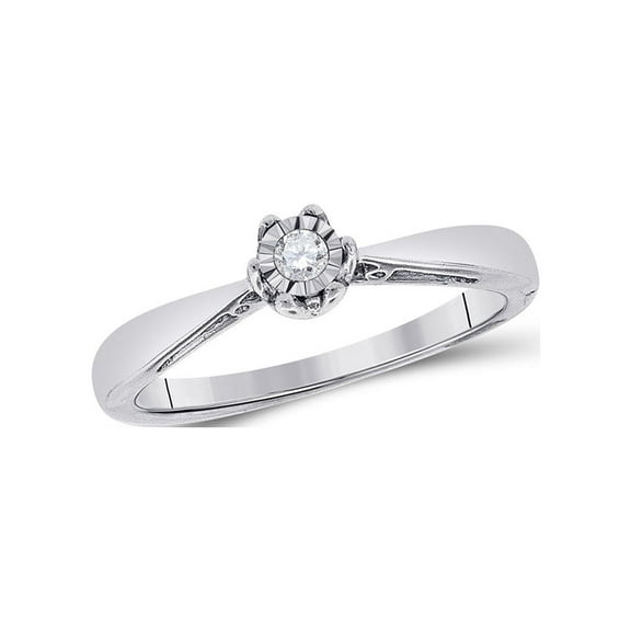 Diamond Princess Sterling Silver Round Diamond Solitaire Bridal Wedding Engagement Ring 1/20 Cttw