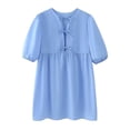 thumbnail image 1 of Puntoco Vestido Corto Con Cordones De Manga Corta Abombada De Moda Suelta De Color Sólido Para Mujer Azul M,Regalos Para Mujer Joven, 1 of 4