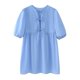 thumbnail image 1 of Puntoco Vestido Corto Con Cordones De Manga Corta Abombada De Moda Suelta De Color Sólido Para Mujer Azul L,Regalos Para Mujer Joven, 1 of 3