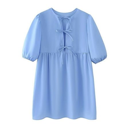 Leesechin Womens Summer Lace Dresses Eyelet Casual Flowy Babydoll Swing Short Sleeve V Neck Tunic Dress