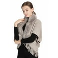thumbnail image 4 of Yuelianxi Ladies Knitted Loose Thickened Shawl Coat Plush Collar Wrap Tassel Fringed Wraps Matching Cardigan Sweater Irregular Hem Casual Sweater Cardigan Coat, 4 of 4