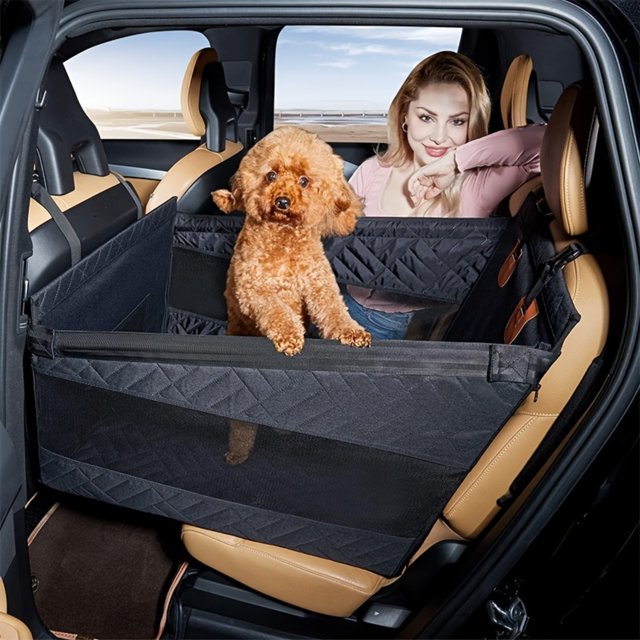Car Mounted Dog Bed for Rear Single Seat - Hard Bottom & Mesh Basket Mat, Anti-Dirty Multifunctional Pet Protector for Cars & SUVs