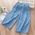 thumbnail image 4 of Pantalones largos de verano para niñas, finos, anchos, informales, versátiles, de seda de hielo, de mezclilla, sueltos, recortados, pantalones de poliéster para niños, 4 of 5
