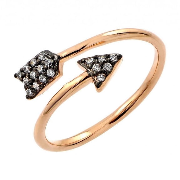 Black Rhodium Gold Plated Sterling Silver 925 Clear CZ Arrow Ring White Jewelry Female Size 6