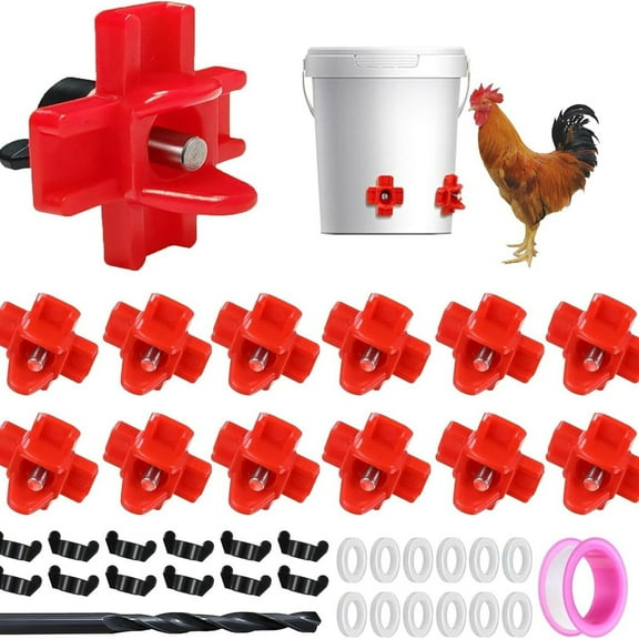 HOOWIFFY 12-Piece Leakproof Poultry Watering System Plastic Chicken Waterer for Outdoor Use Assorted Colors