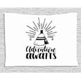 thumbnail image 1 of Adventure Awaits Tapestry, Primitive Culture Style Tent with Typography Wigwam Illustration, Wall Hanging for Bedroom Living Room Dorm Decor, 60W X 40L Inches, Black and White, by Ambesonne, 1 of 2