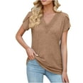 thumbnail image 2 of Njoeus Womens Tops Retro V Neck T Shirts Summer Ruffle Short Sleeve Shirt Business Casual Tops Tunic Blouses for Women S-XXL, 2 of 5