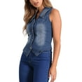 thumbnail image 4 of INSPIRE CHIC Women's Denim Washed Sleeveless Collared V Neck Button Down Waistcoat Vest XS Blue, 4 of 6