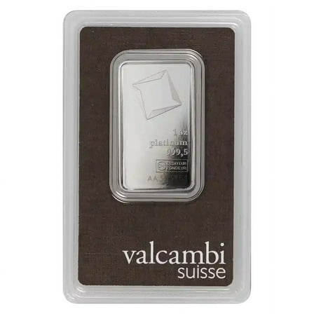 1 oz Platinum Valcambi Bar w/ Assay Card
