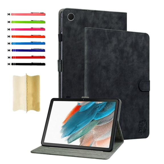Protective Case for Samsung Galaxy Tab A9 11.0" 2023 SM-X210 / SM-X215 / SM-X216, Cute Tiger Embossed Bracket Tablet Case Adjustable Kickstand Card Slot Tablet Case Shockproof Case, Black