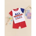 thumbnail image 6 of Toddler Boys 4th of July Shorts Sets Short Sleeve Letter Embroidery Tops Red Drawstring Shorts Sets, 6 of 10