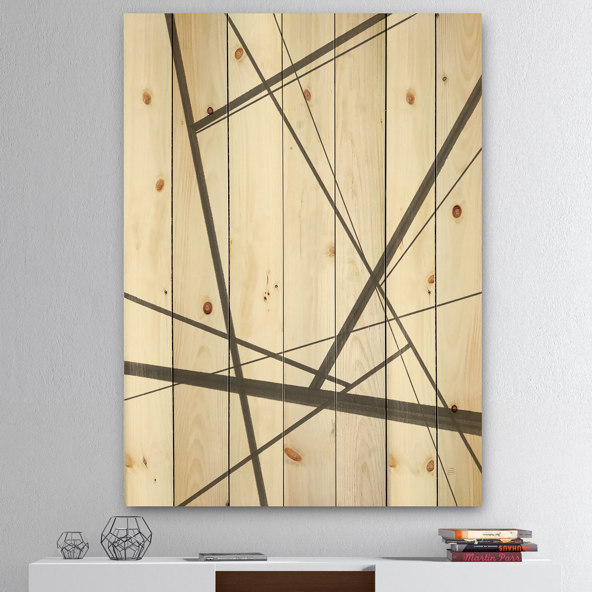 Designart 'minimalist black and white IV' Transitional Print on Natural Pine Wood
