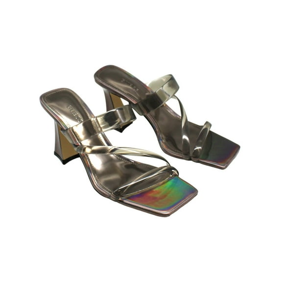 Guess Women's Lucite Transparent-Strap Sandals - Pewter - Size 6.5