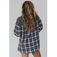 thumbnail image 3 of Women's Blue Floral Plaid Mixed Print Bishop Sleeve Patchwork Top, 3 of 5