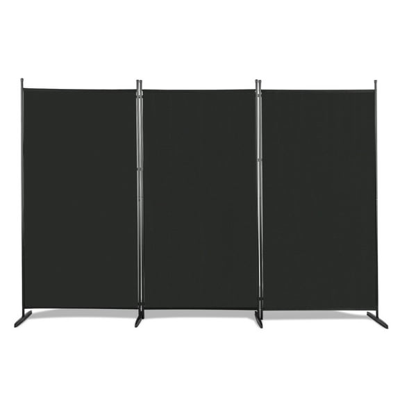 Room Divider 6 FT Folding Privacy Screens, Portable 3 Panel Room Partitions and Dividers, Trifold Polyester Fabric Plastic Foot Carbon Steel Frame Foldable Screen Black for Office, Bedroom, Diningroom