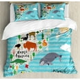 thumbnail image 1 of Animals Duvet Cover Set Queen Size, Cartoon Style Animals with North American Map Indigenous Fauna Kids Illustration, Decorative 3 Piece Bedding Set with 2 Pillow Shams, Multicolor, by Ambesonne, 1 of 3